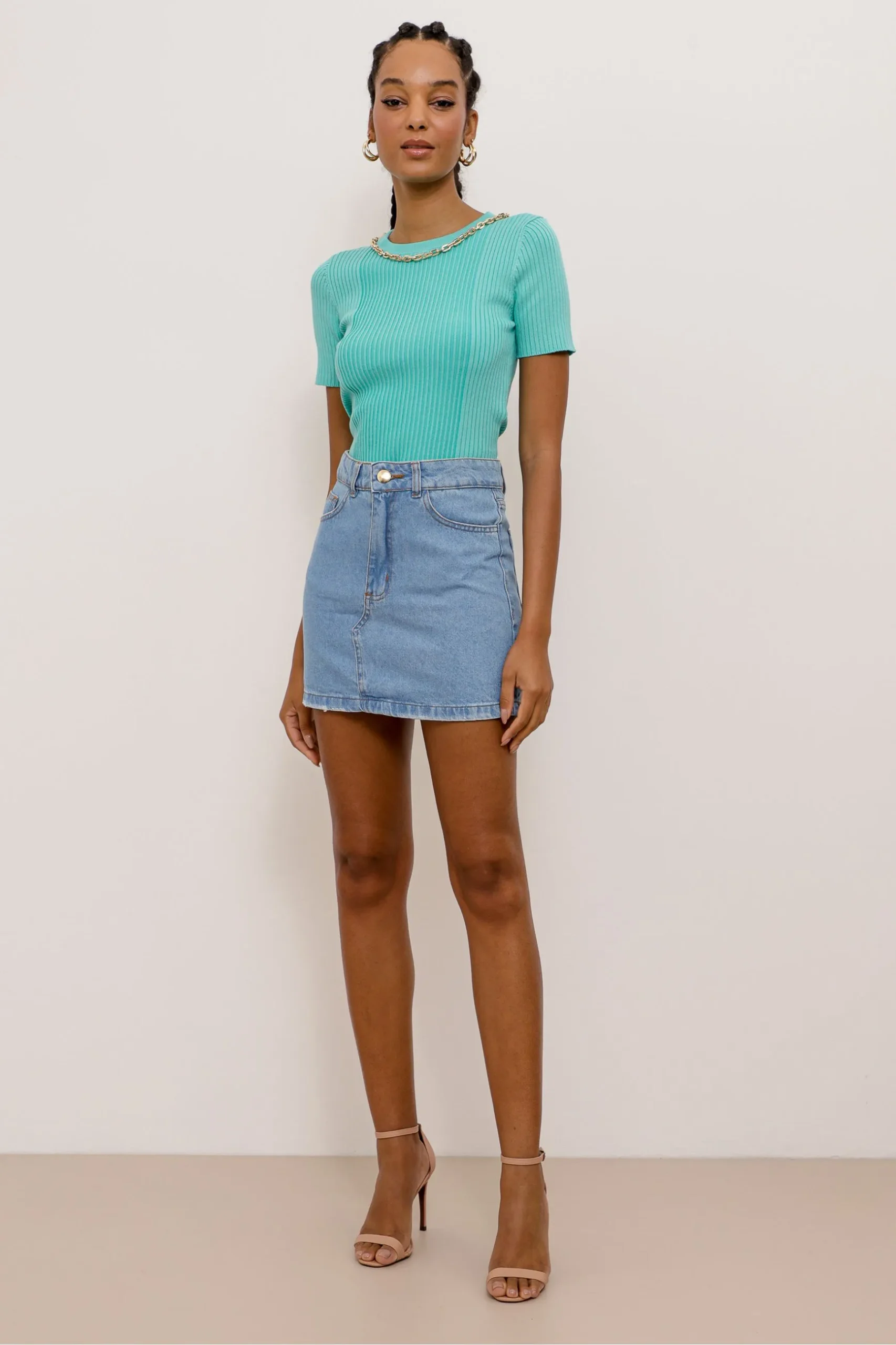 SAIA MINI JEANS BASIC PUÍDOS AZUL CLARO