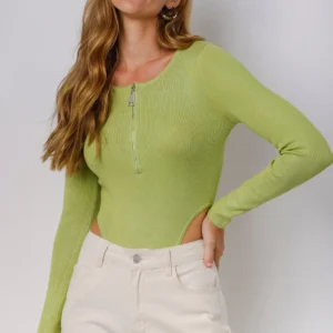 BODY TRICOT CAVADO COM ZÍPER VERDE OLIVA