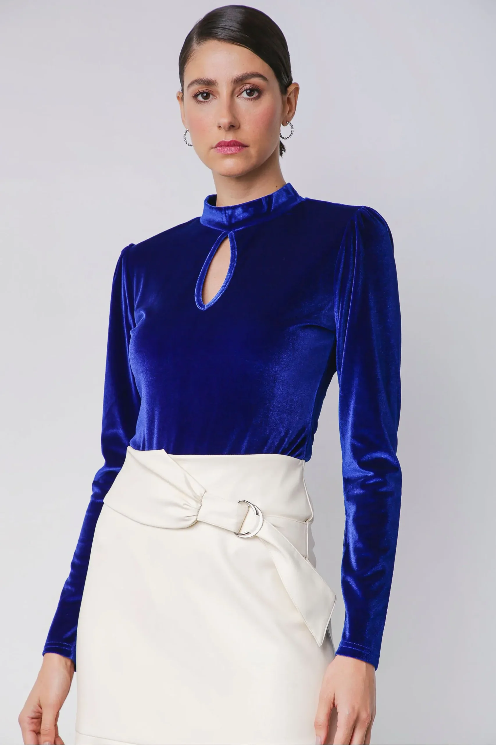 BODY MANGA LONGA VELUDO AZUL