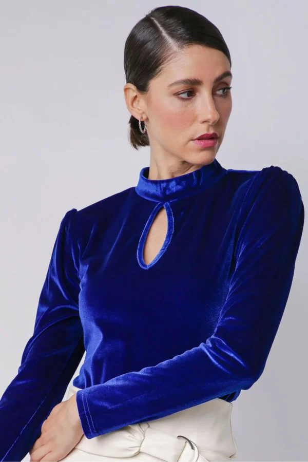 BODY MANGA LONGA VELUDO AZUL - Imagem 2