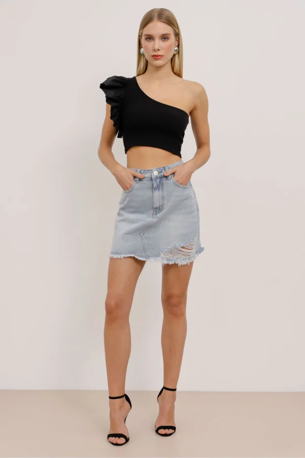 SAIA JEANS CURTA DESTROYED FRONTAL AZUL CLARO