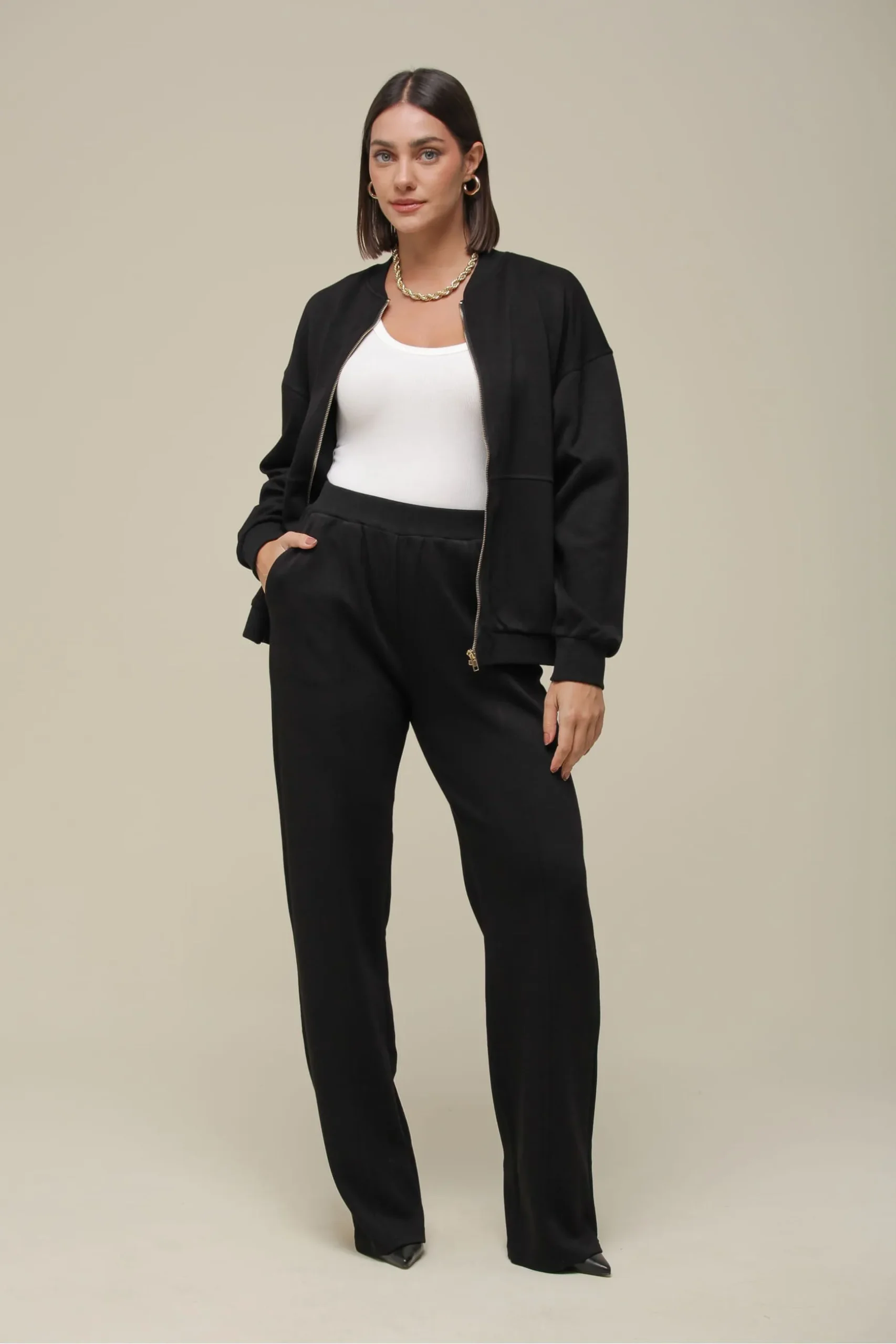 CONJUNTO MOLETOM COM ZÍPER PRETO