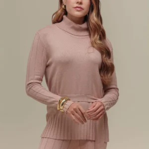 BLUSA DE TRICÔ AMARRAÇÃO GOLA ALTA BEGE