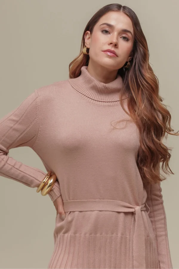 BLUSA DE TRICÔ AMARRAÇÃO GOLA ALTA BEGE - Imagem 2