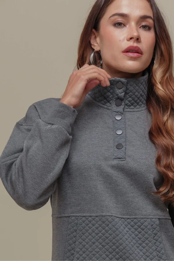 BLUSA MOLETOM DETALHE MATELASSÊ MESCLA - Imagem 2