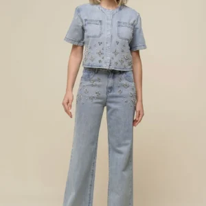 Calça Jeans Reta Bordada JEANS