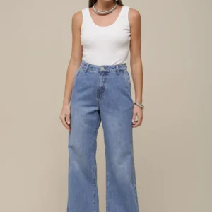 Calça Jeans Reta Detalhe Barra Larga JEANS