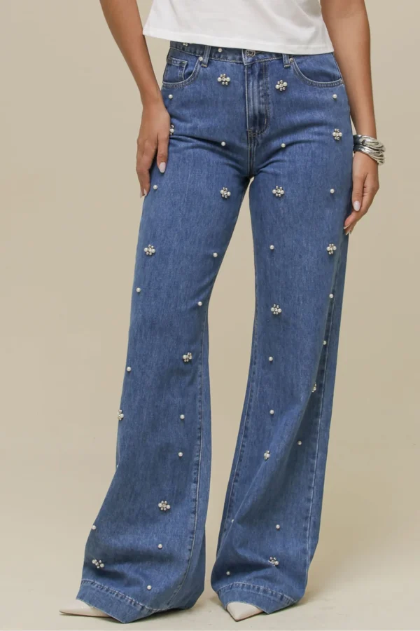 Calça Reta Bordada JEANS - Imagem 2
