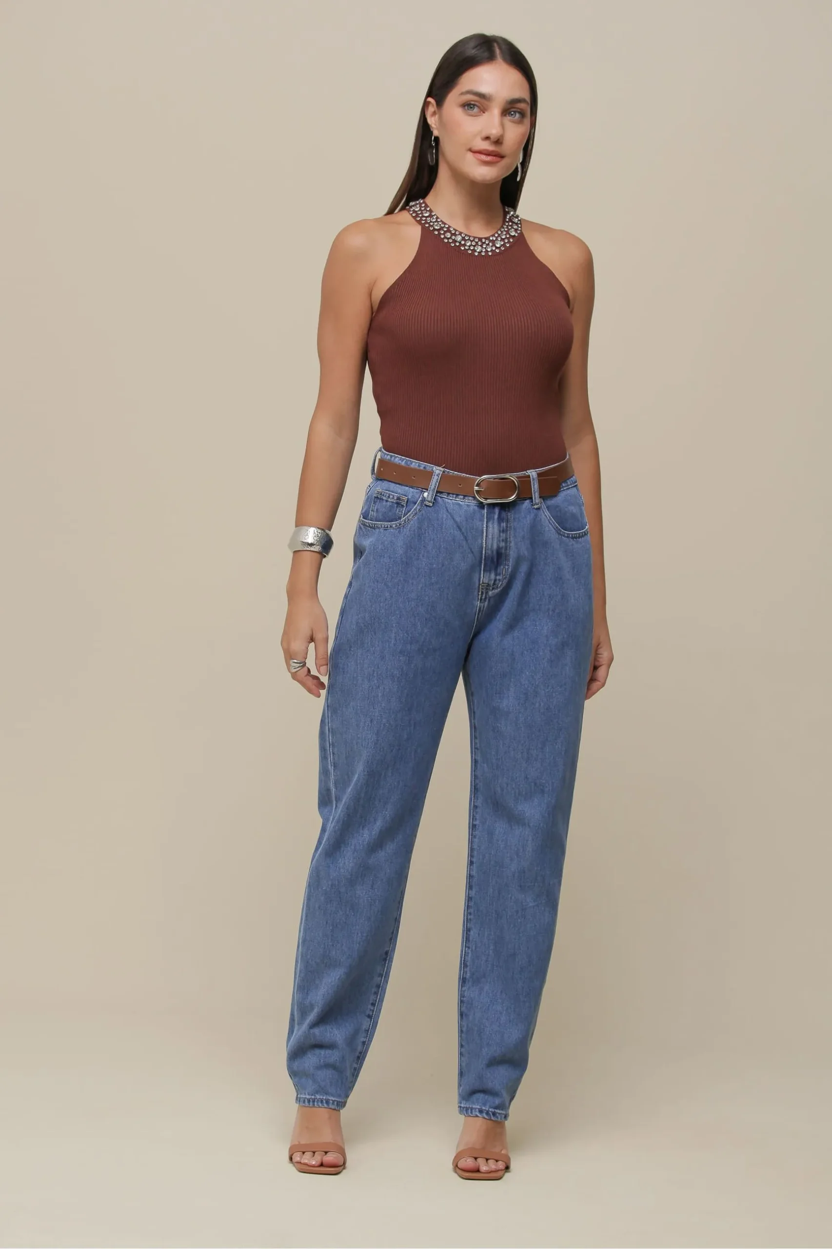 Calça Jeans Reta Com Cinto JEANS