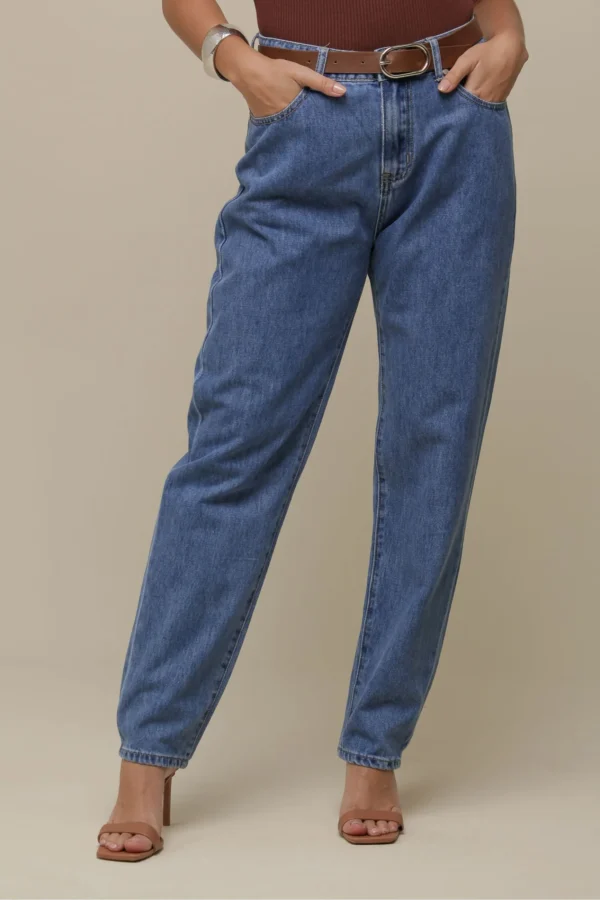 Calça Jeans Reta Com Cinto JEANS - Imagem 2